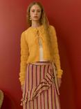 Brora Mohair-Wool Blend Point-Lace Stitch Cardigan, Mid Yellow