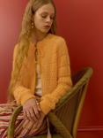 Brora Mohair-Wool Blend Point-Lace Stitch Cardigan, Mid Yellow