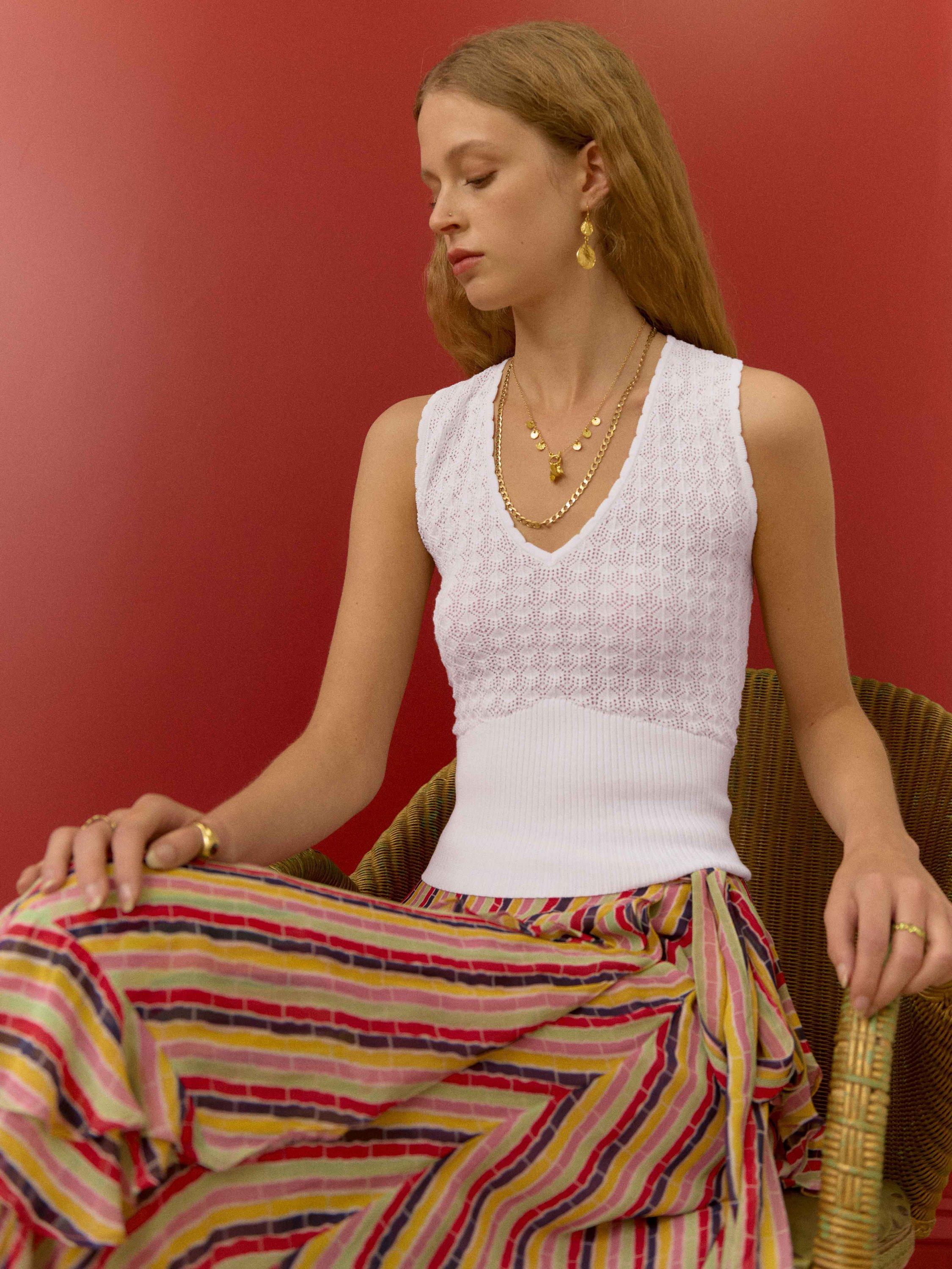 Brora Cotton Blend Lace Cami, White