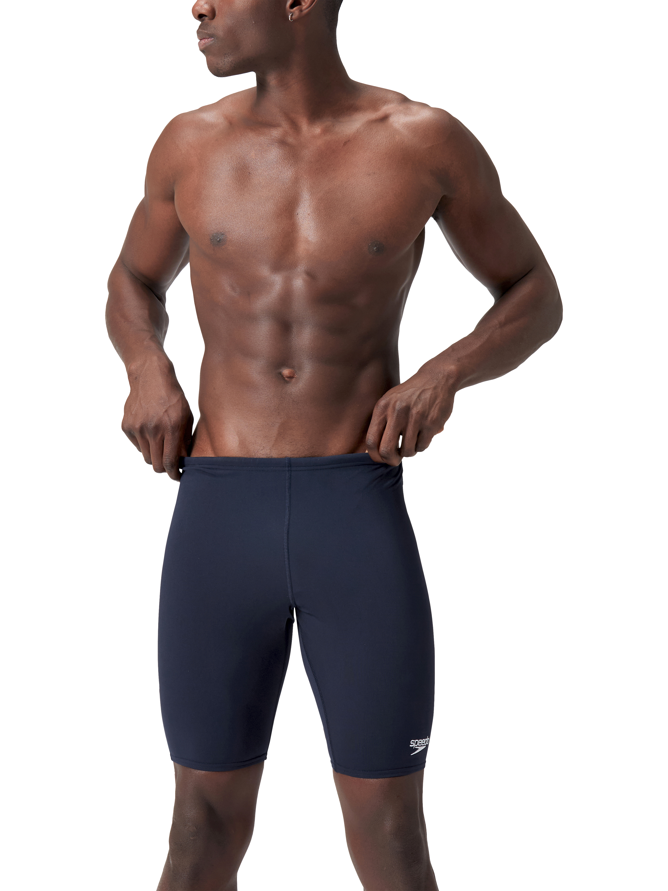 Product image 1 of 8, which shows Speedo Endurance+ V-Cut Jammer Swim Shorts, True Navy, 30