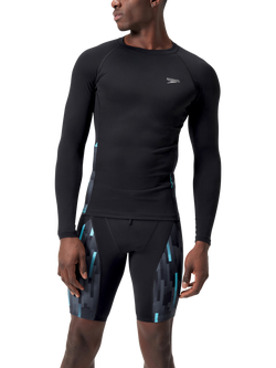 Speedo Essential Long Sleeve Rash Top, Black/White, Black/White