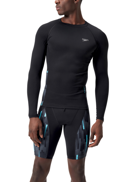 Speedo Essential Long Sleeve Rash Top, Black/White, Black/White