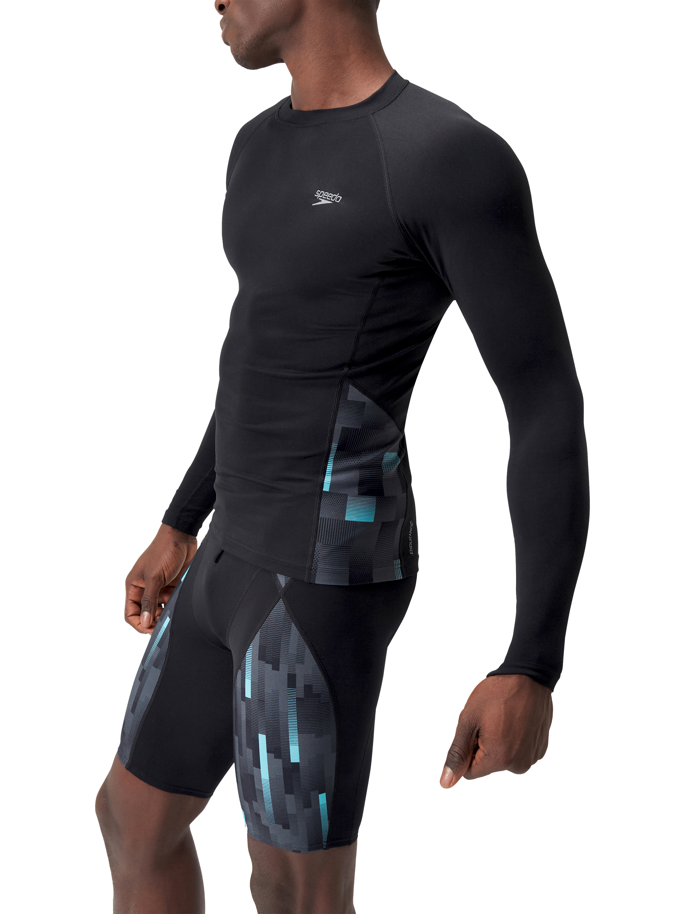 Product image 3 of 8, which shows Speedo Essential Long Sleeve Rash Top, Black/White, S