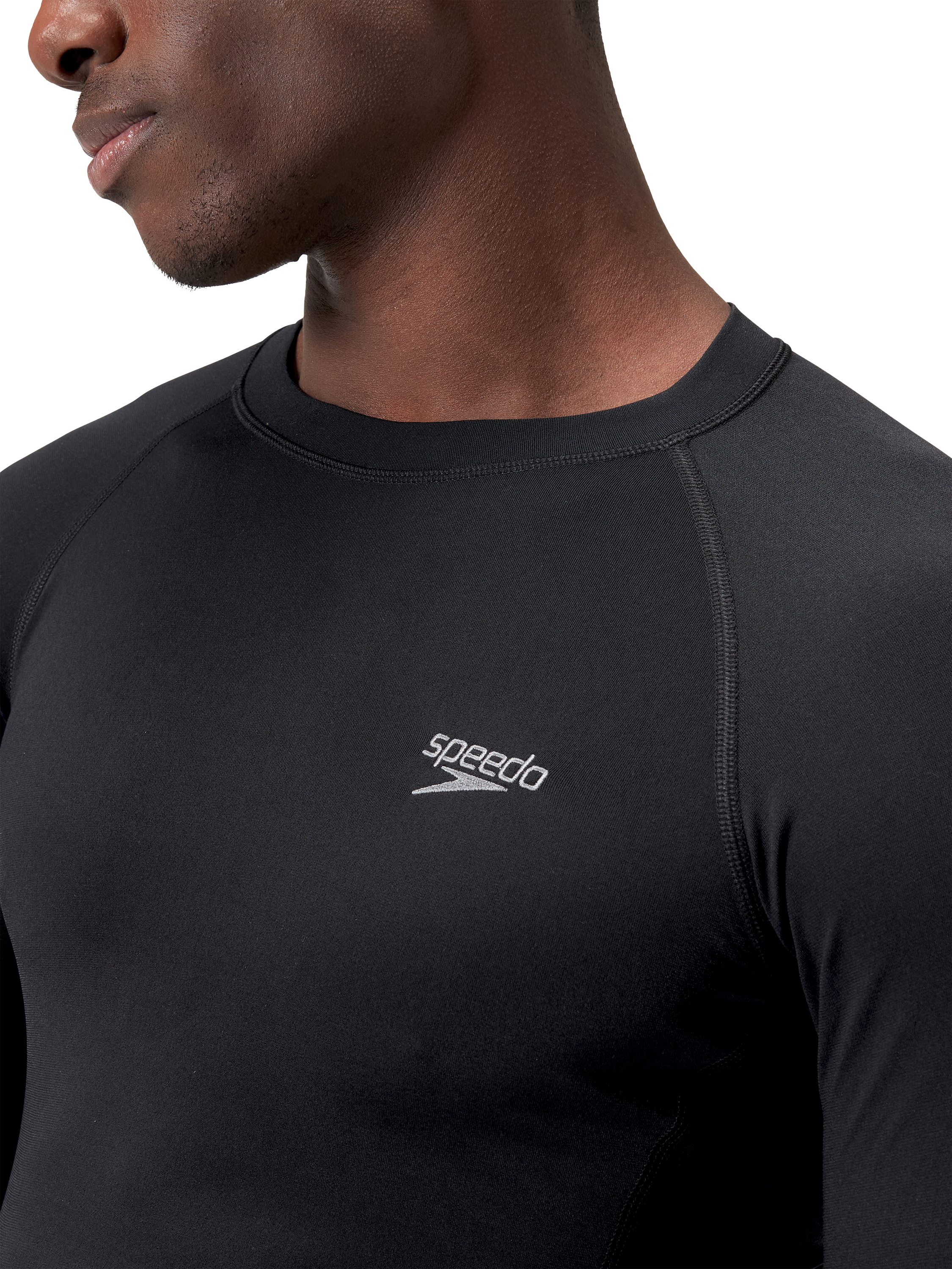 Product image 4 of 8, which shows Speedo Essential Long Sleeve Rash Top, Black/White, S