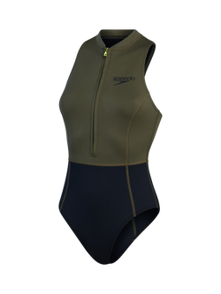 Speedo Sleeveless Thermal Swimsuit, Black/Olive Night, Black/Olive Night