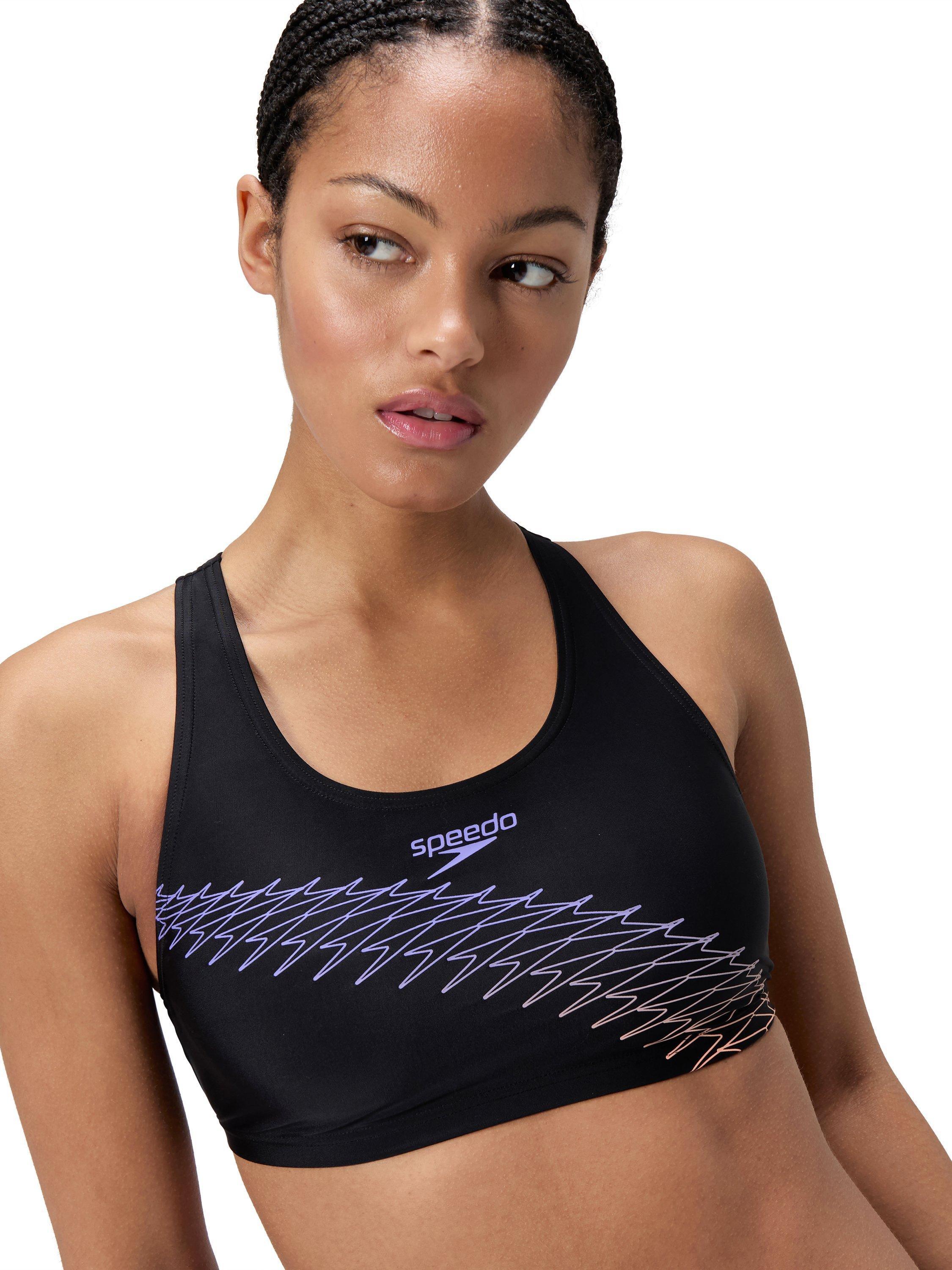 Product image 7 of 10, which shows Speedo EnduraFlex Sporty Placement Bikini Set, Black / Purple, 32