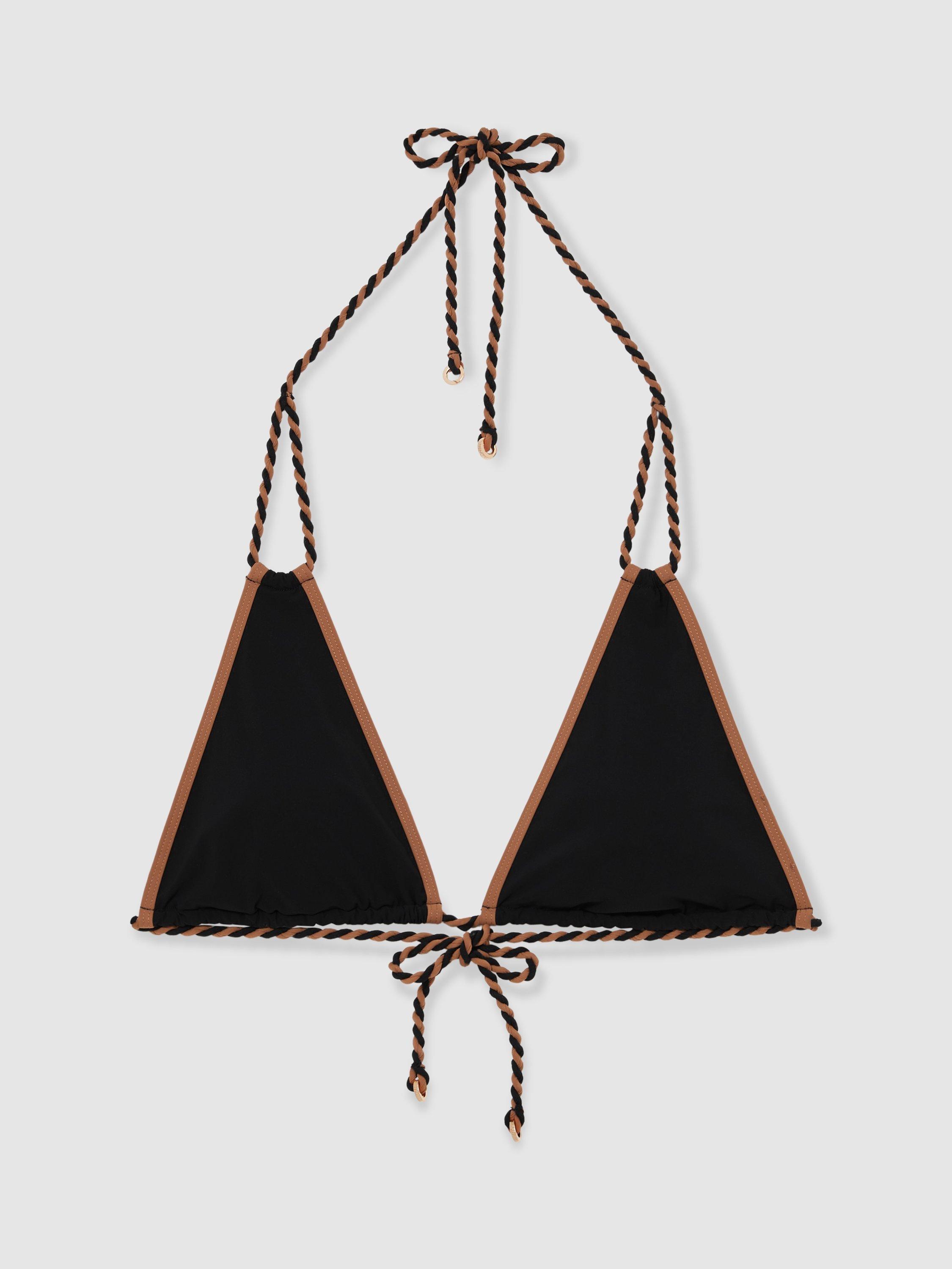 Product image 3 of 5, which shows Reiss Effie Rope Strap Bikini Top, Black/Brown, 6