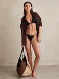 Reiss Effie Contrast Trim Bikini Bottoms, Black/Brown