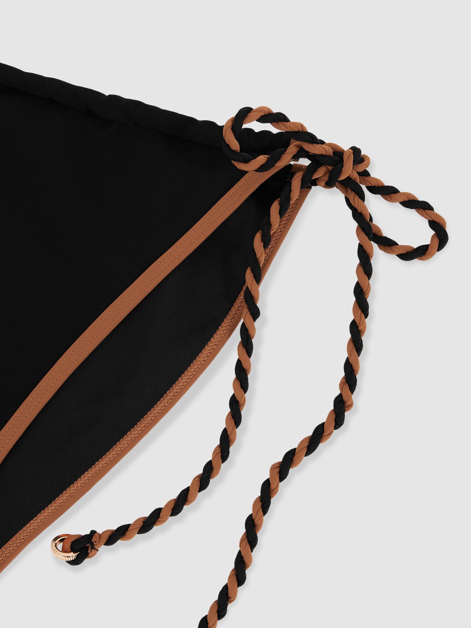 Product image 2 of 5, which shows Reiss Effie Contrast Trim Bikini Bottoms, Black/Brown, 6