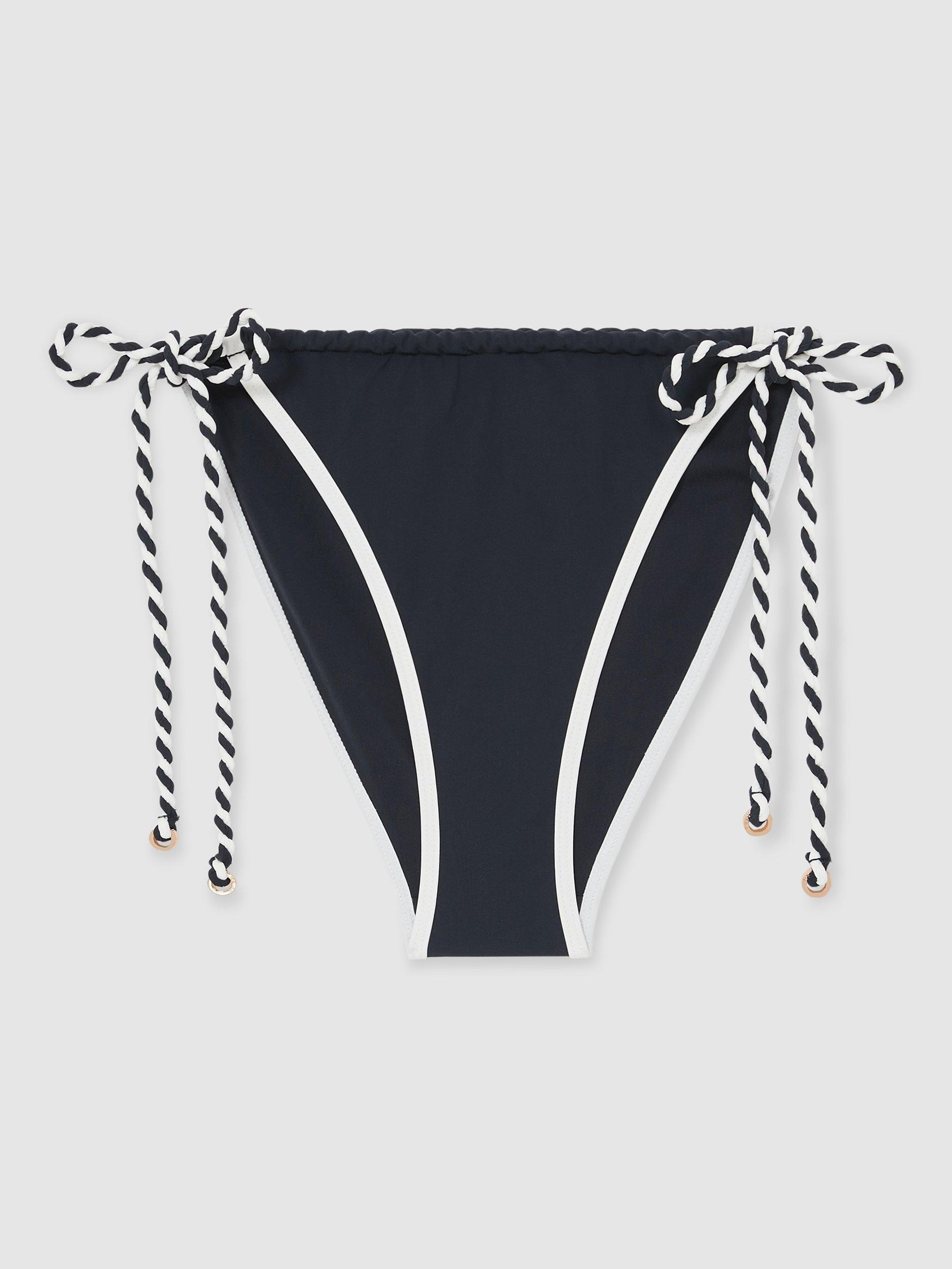 Product image 3 of 5, which shows Reiss Effie Contrast Trim Bikini Bottoms, Navy/White, 6