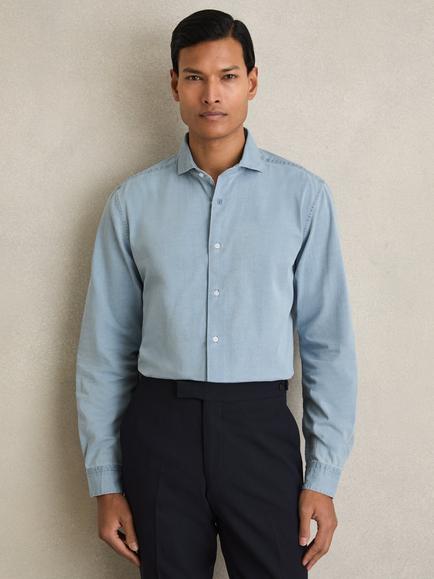 Reiss Draper Washed Chambray Shirt, Blue, Blue