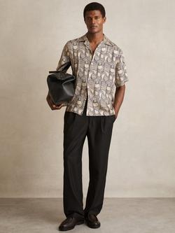 Reiss waver Regular Fit Abstract Shirt, Off White/Navy