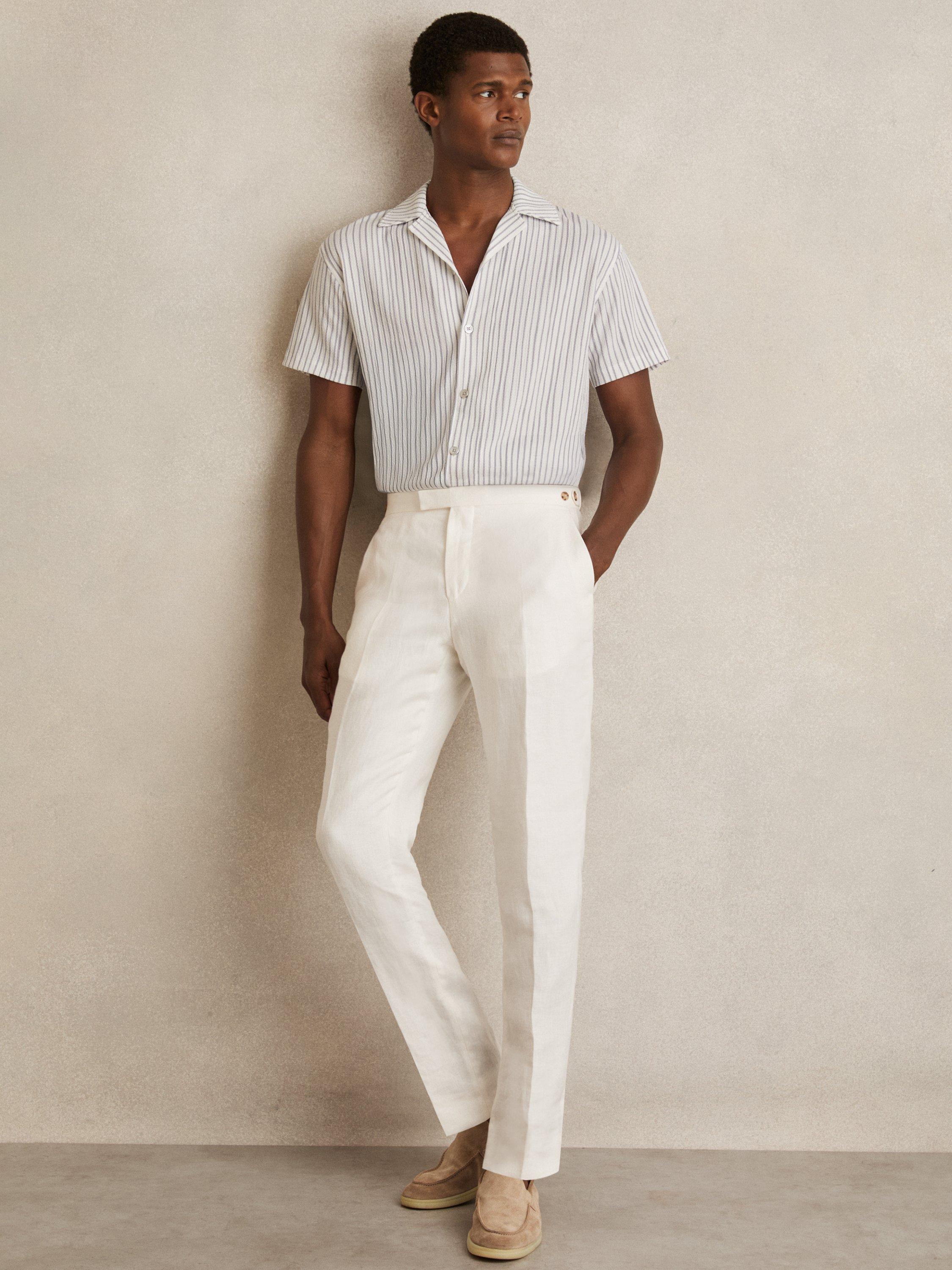 Product image 4 of 5, which shows Reiss Max Regular Fit Stripe Textured Revere Collar Shirt, White/Soft Blue, XS