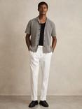 Reiss Sterling Short Sleeve Cuban Collar Geometric Crochet Shirt, Navy/White