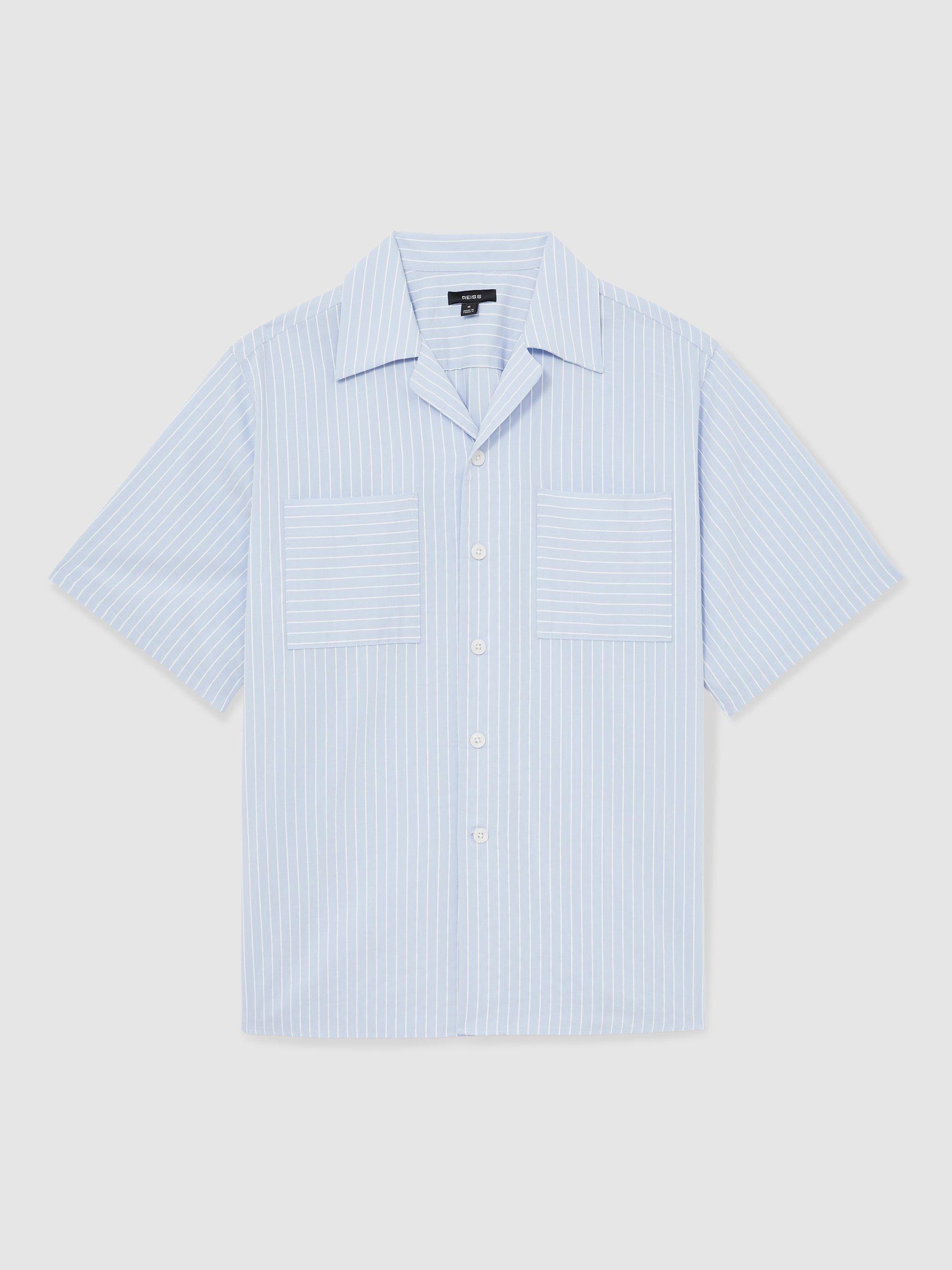 Product image 3 of 5, which shows Reiss Thorpe Stripe Regular Fit Shirt, Soft Blue/White, S
