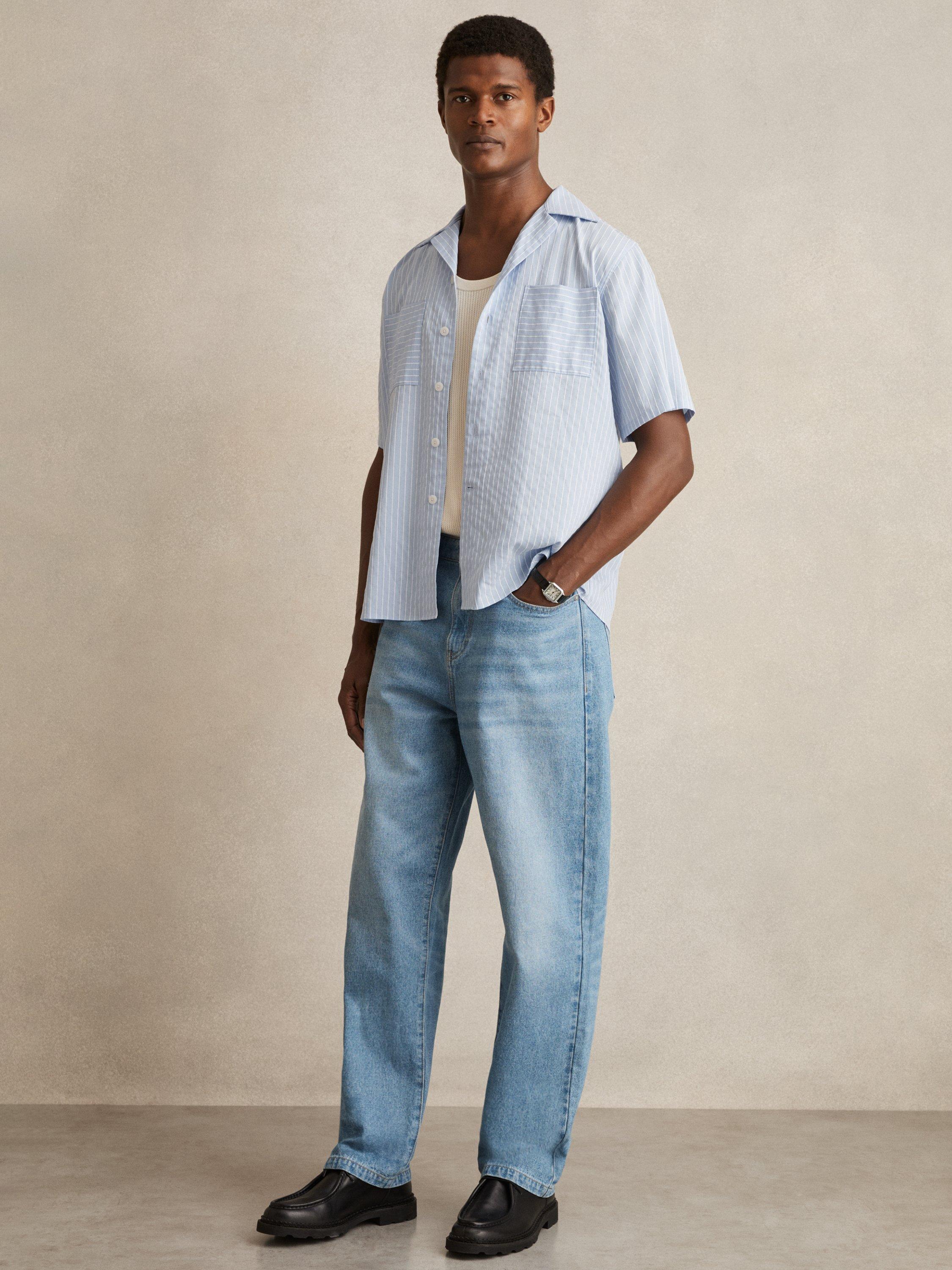 Product image 4 of 5, which shows Reiss Thorpe Stripe Regular Fit Shirt, Soft Blue/White, S
