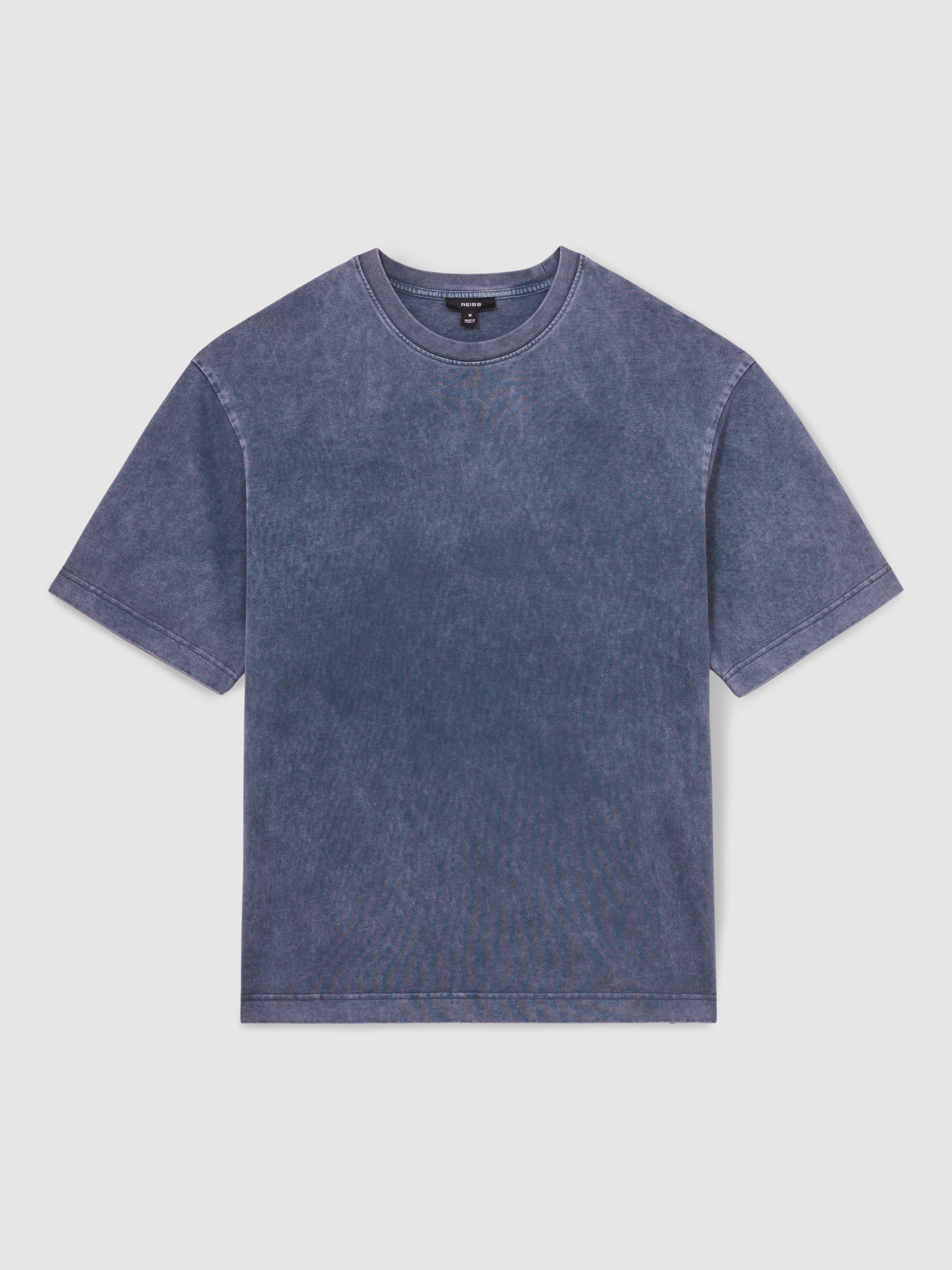 Product image 3 of 5, which shows Reiss Nomo Oversized Garment Dyed Cotton T-Shirt, Indigo Blue, XS