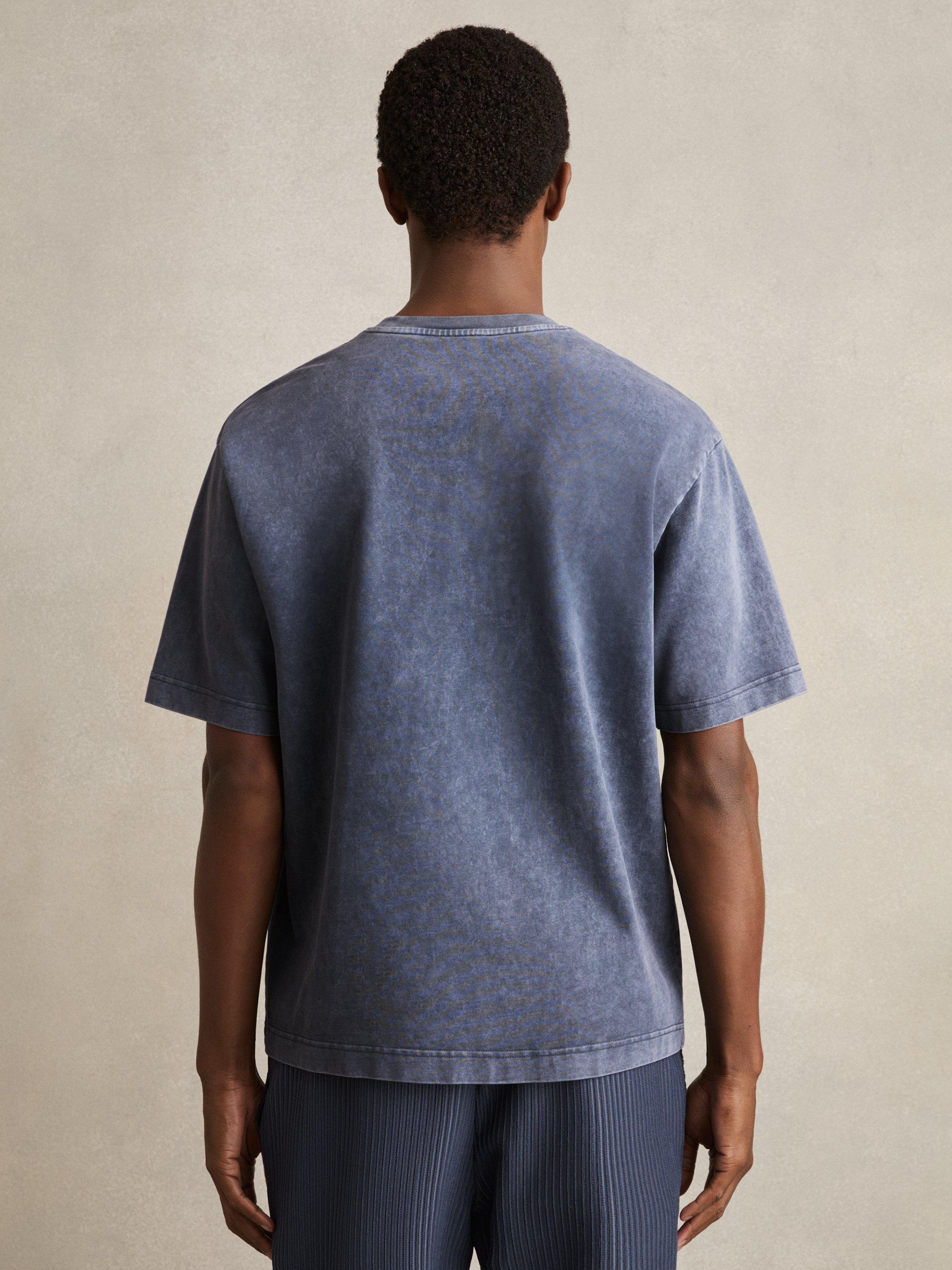 Product image 5 of 5, which shows Reiss Nomo Oversized Garment Dyed Cotton T-Shirt, Indigo Blue, XS