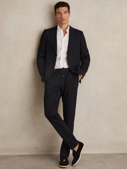 Reiss Gerrard Slim Fit Jersey Drawstring Suit Trousers, Navy, Navy