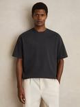 Reiss Nomo Oversized Garment Dyed Cotton T-Shirt, Washed Black