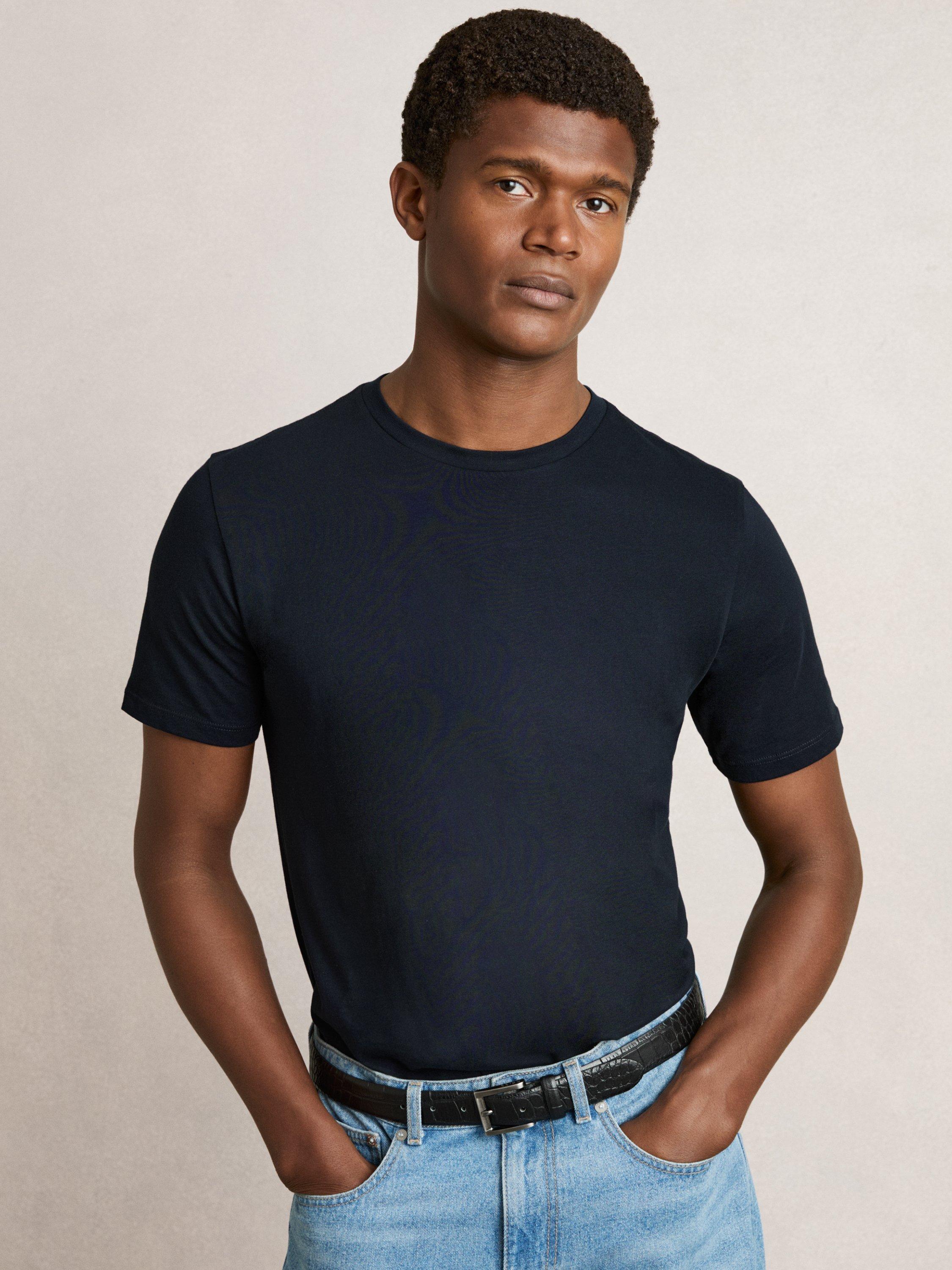 Product image 1 of 5, which shows Reiss Bless Cotton Regular Fit Short Sleeve T-Shirt, Pack of 3, White/Nvy/Airfrc Bl, XS