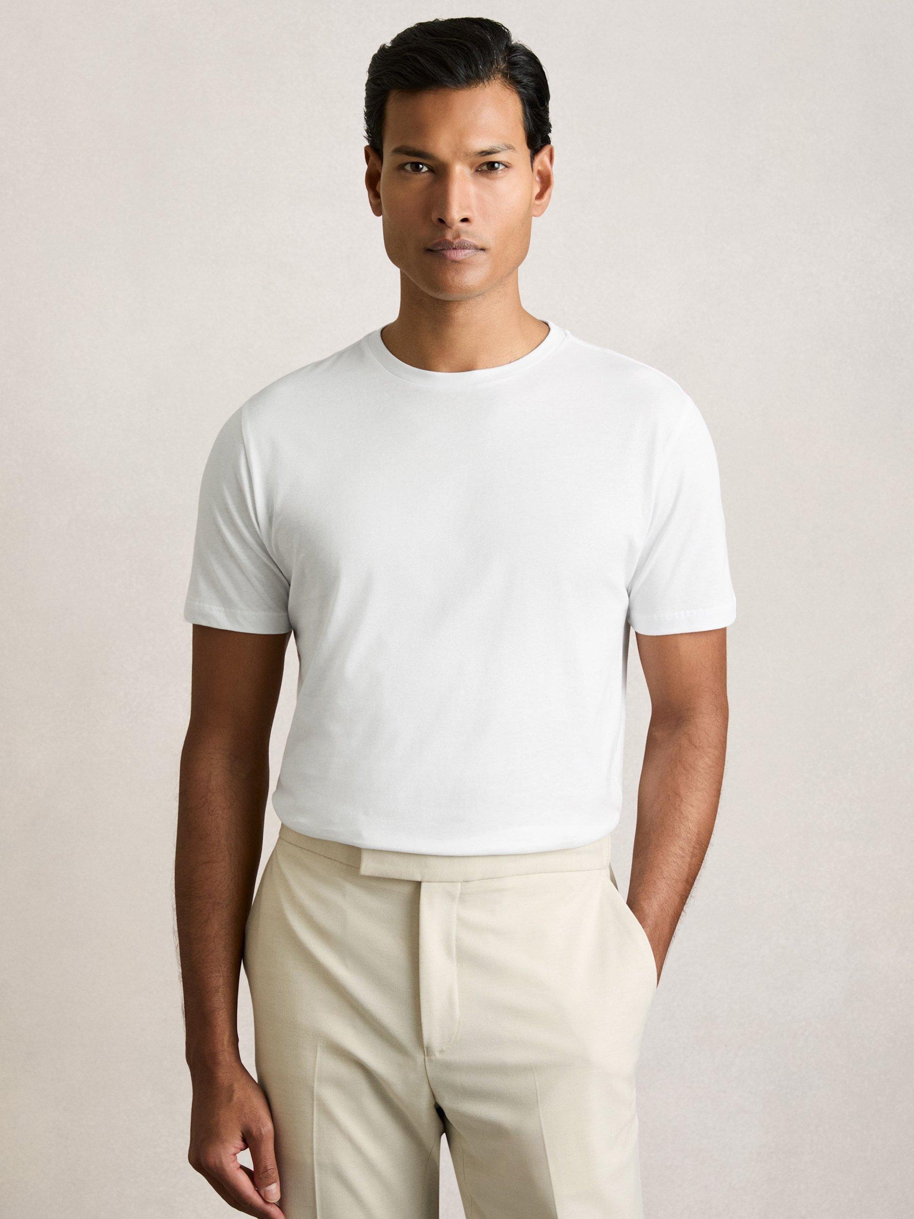 Product image 2 of 5, which shows Reiss Bless Cotton Regular Fit Short Sleeve T-Shirt, Pack of 3, White/Nvy/Airfrc Bl, XS