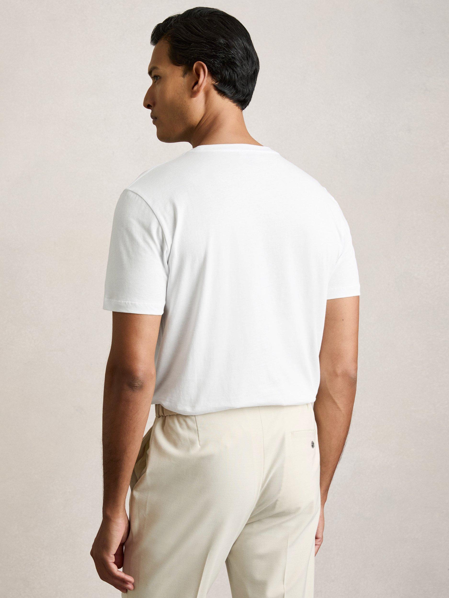 Product image 4 of 5, which shows Reiss Bless Cotton Regular Fit Short Sleeve T-Shirt, Pack of 3, White/Nvy/Airfrc Bl, XS