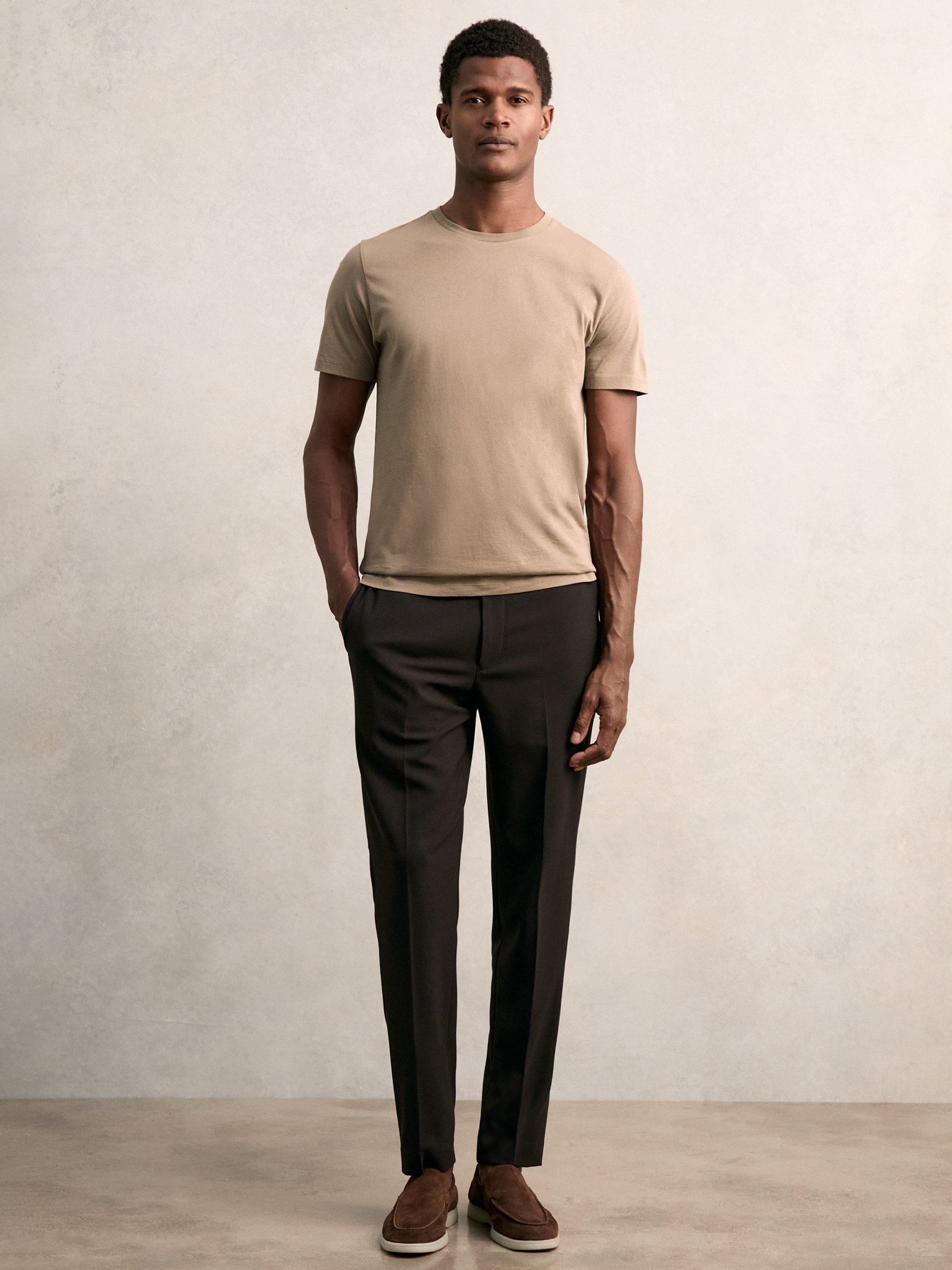 Product image 1 of 5, which shows Reiss Bless Regular Fit Cotton T-Shirt, Light Taupe Brown, XS