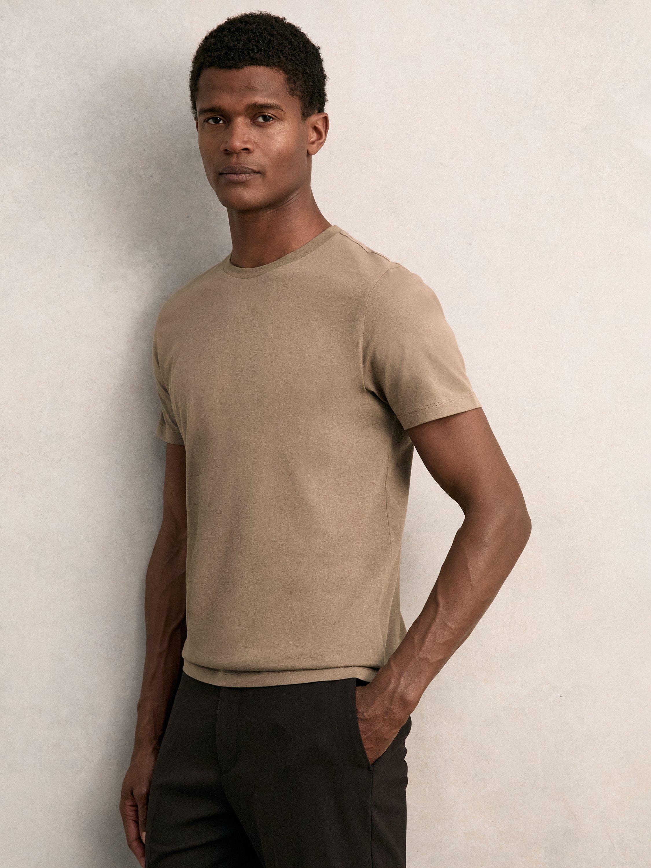 Product image 4 of 5, which shows Reiss Bless Regular Fit Cotton T-Shirt, Light Taupe Brown, XS
