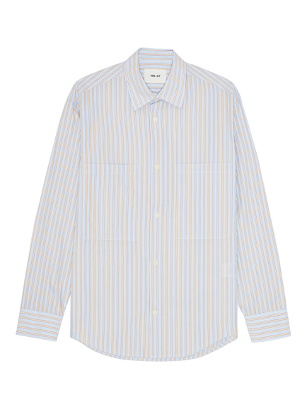 NN.07 Freddy Cotton Regular Fit Stripe Shirt, Blue/Multi