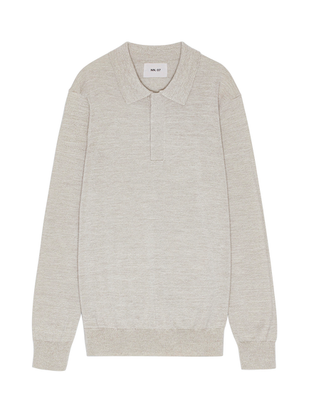 NN.07 Emerson Regular Fit Long Sleeve Wool Polo Sweater, White Pepper, White Pepper