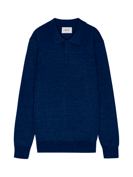 NN.07 Emerson Regular Fit Long Sleeve Wool Polo Sweater, Navy Blue, Navy Blue