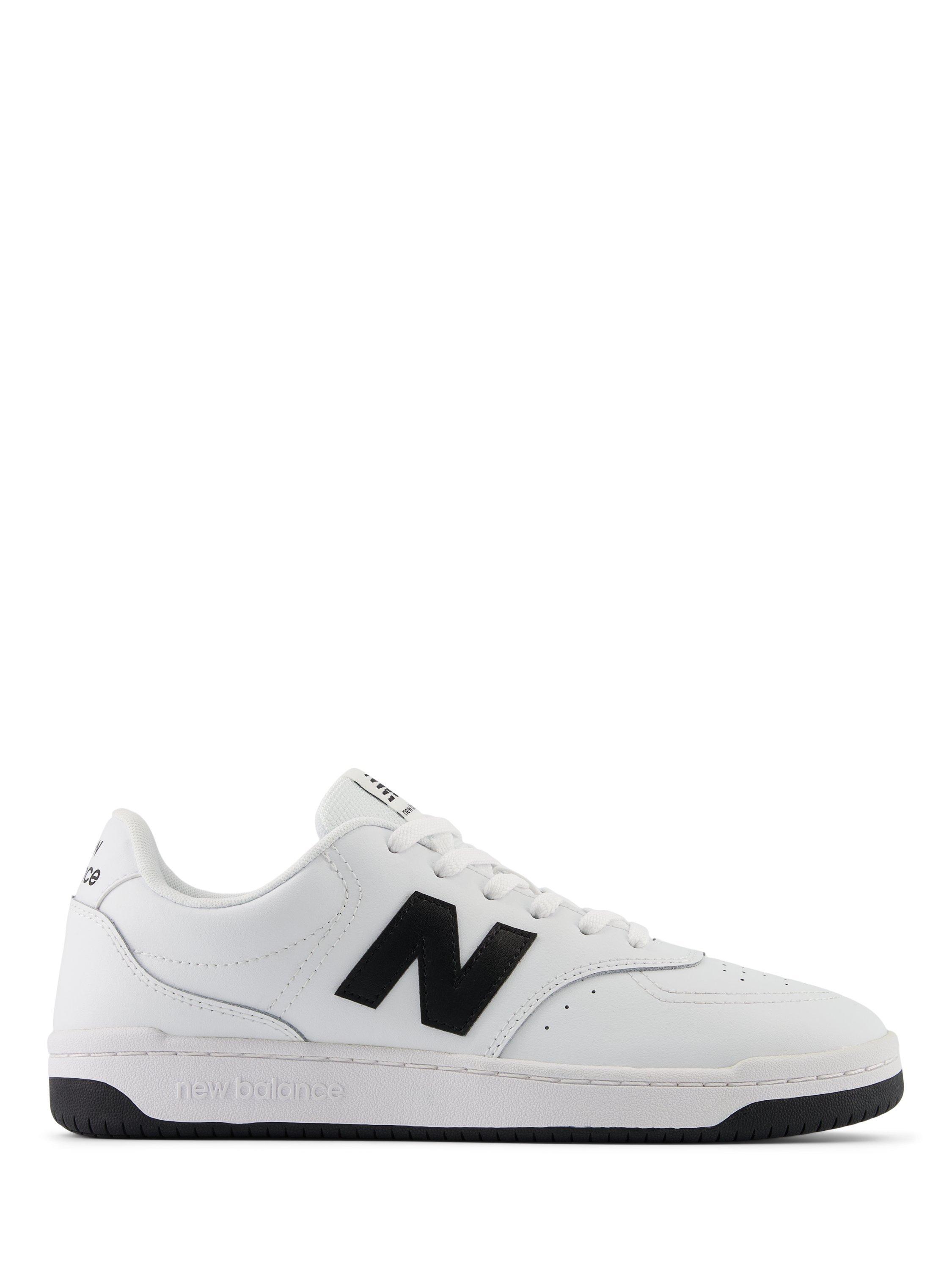 Product image 1 of 5, which shows New Balance BB80 Lace Up Leather Trainers, White, Black, 11.5
