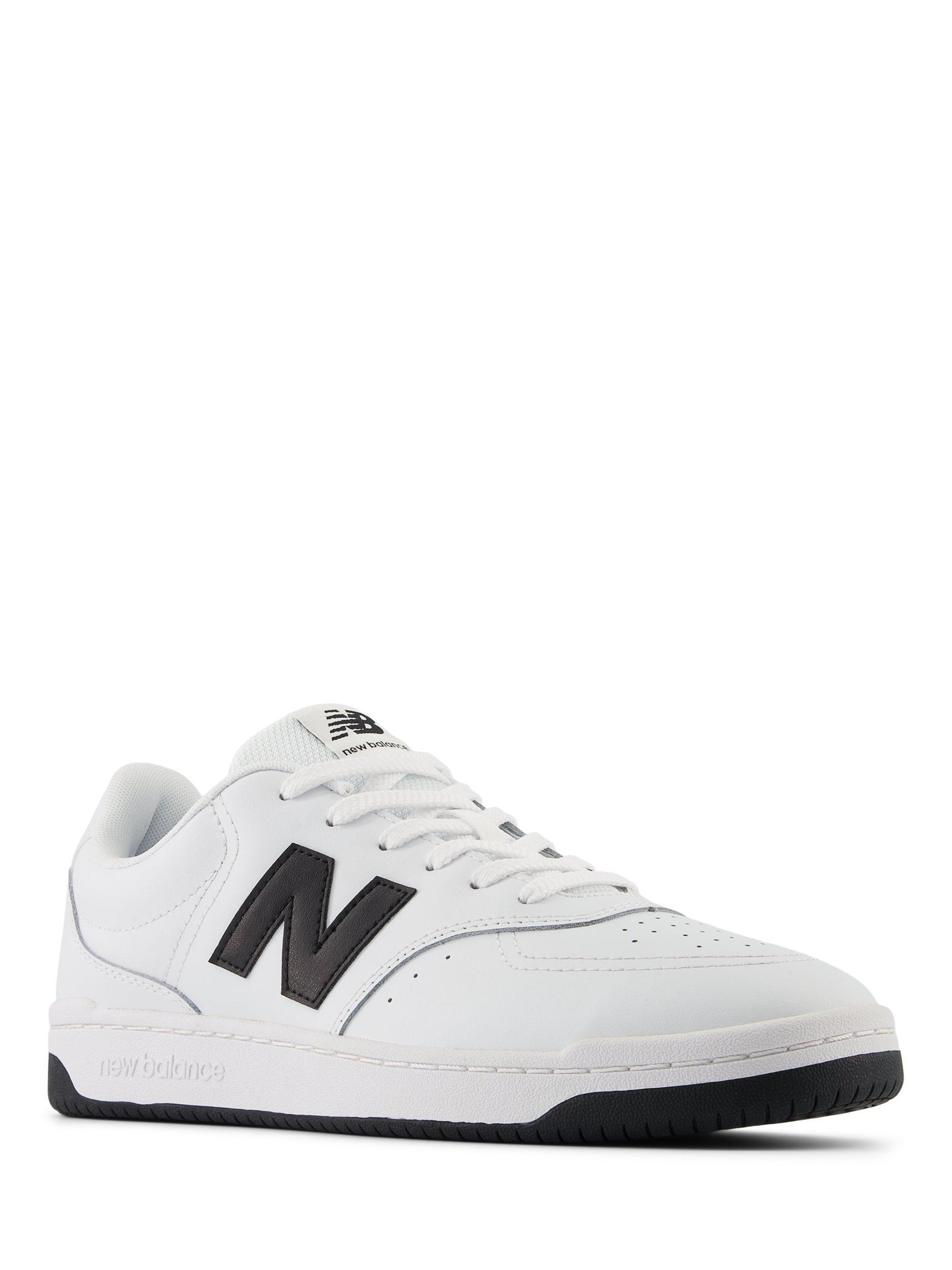 Product image 2 of 5, which shows New Balance BB80 Lace Up Leather Trainers, White, Black, 11.5