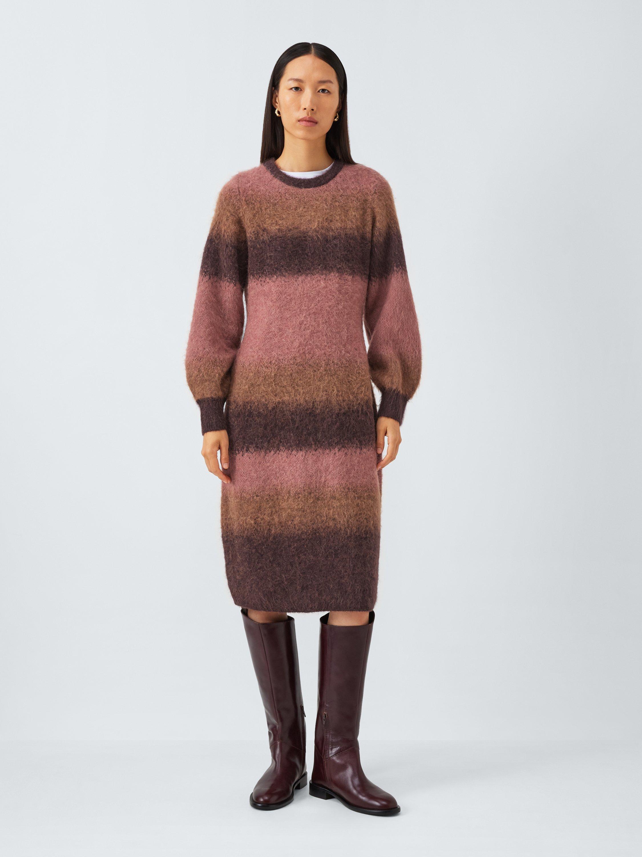 John Lewis Ombre Stripe Knit Jumper Midi Dress, Multi