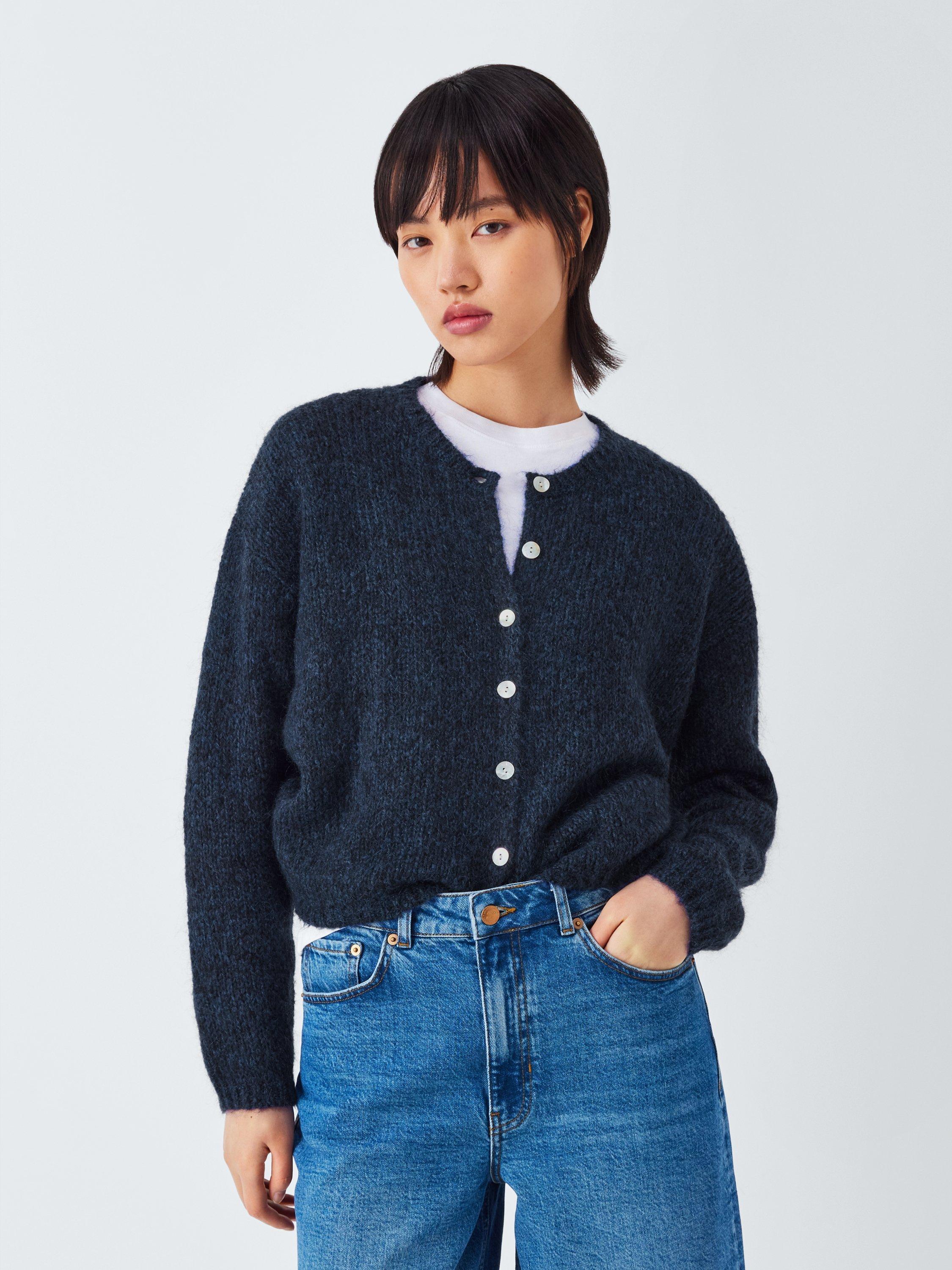 Product image 1 of 6, which shows AND/OR Poppy Wool Blend Cardigan, Navy, XS