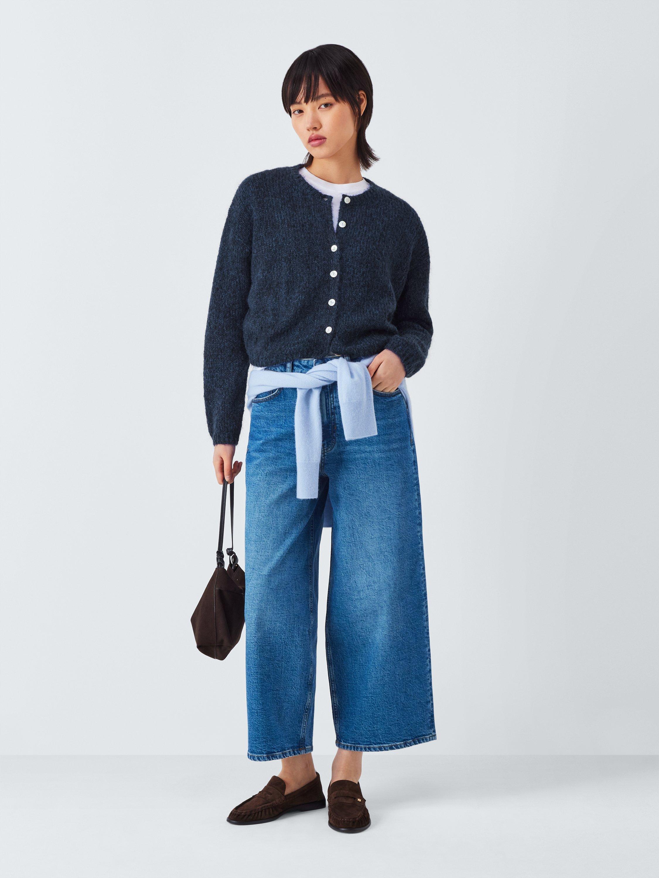 Product image 3 of 6, which shows AND/OR Poppy Wool Blend Cardigan, Navy, XS