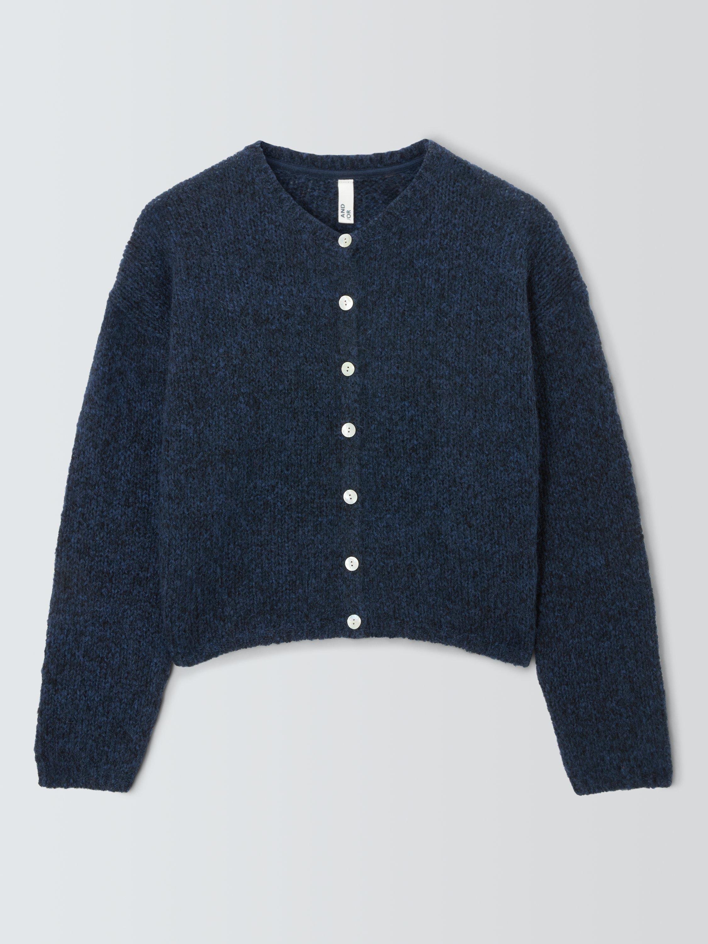 Product image 4 of 6, which shows AND/OR Poppy Wool Blend Cardigan, Navy, XS