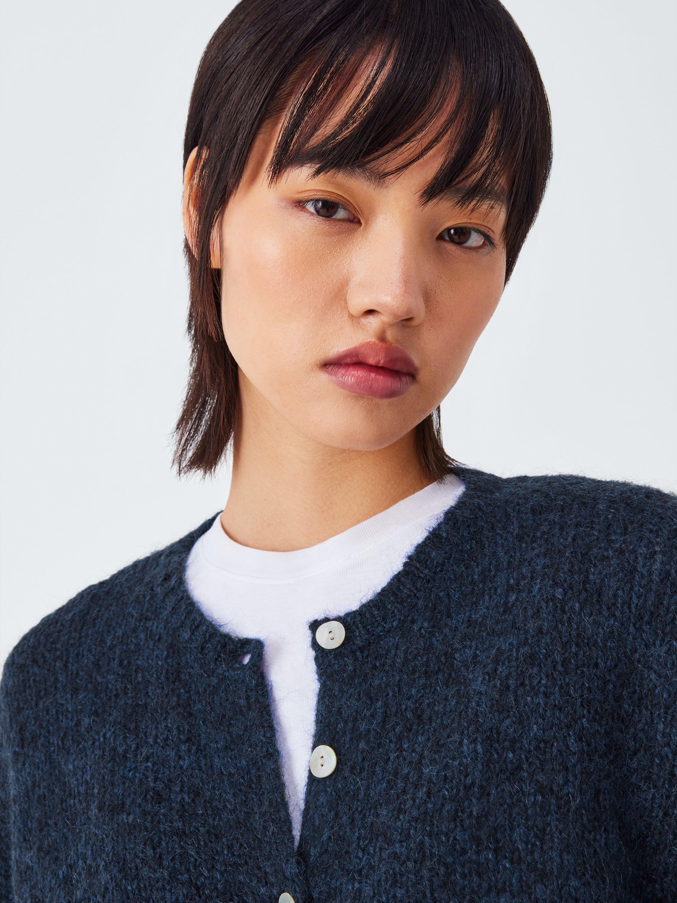 Product image 5 of 6, which shows AND/OR Poppy Wool Blend Cardigan, Navy, XS