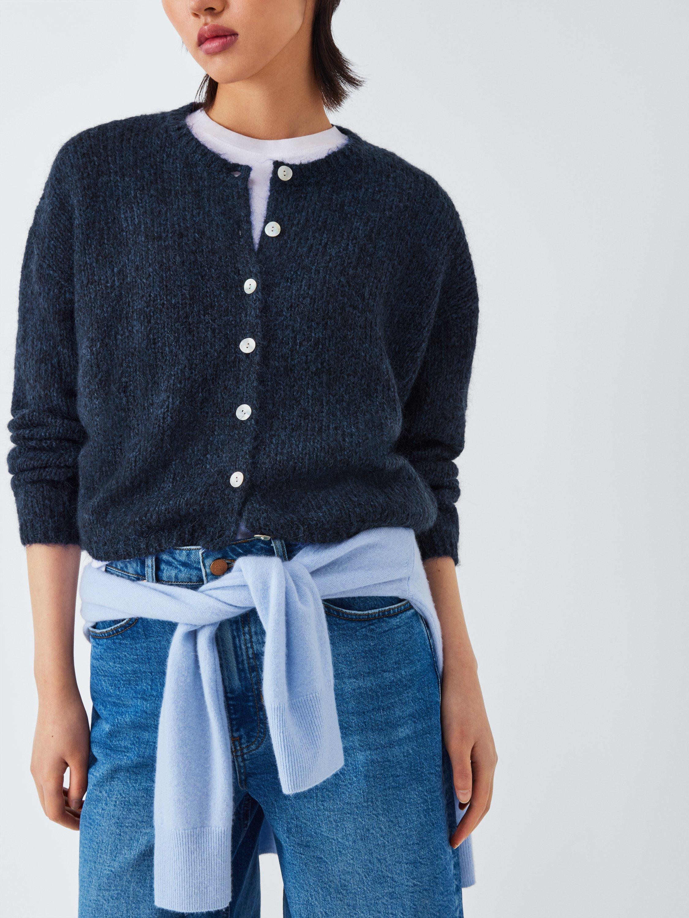 Product image 6 of 6, which shows AND/OR Poppy Wool Blend Cardigan, Navy, XS