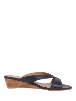 Jones Bootmaker Klevina Leather Open Toe Wedge Mules, Navy