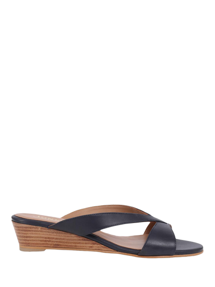 Jones Bootmaker Klevina Leather Open Toe Wedge Mules, Navy