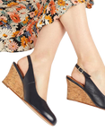 Jones Bootmaker Zahra Leather Slingback Wedge Shoes, Navy, Navy