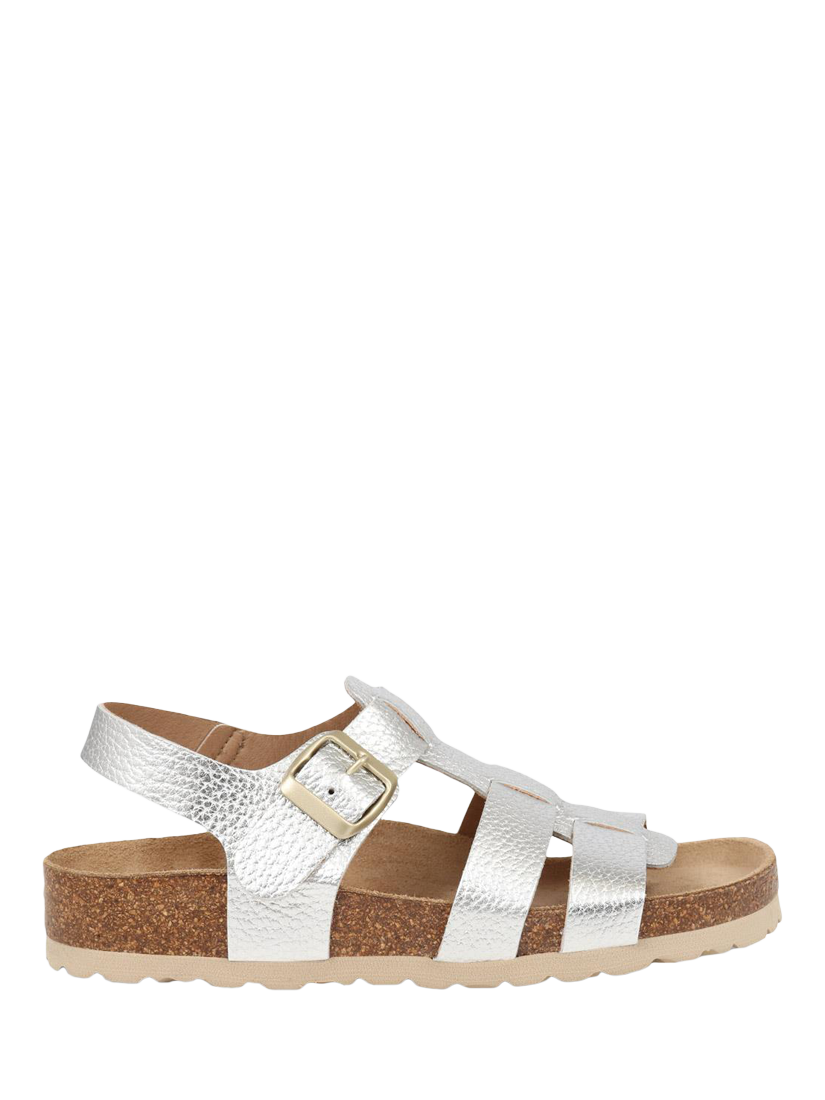 Product image 1 of 5, which shows Jones Bootmaker Jean Leather Open Toe Buckle Sandals, Silver, 3