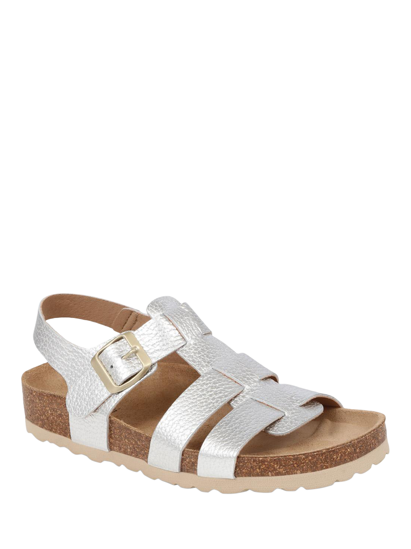 Product image 2 of 5, which shows Jones Bootmaker Jean Leather Open Toe Buckle Sandals, Silver, 3