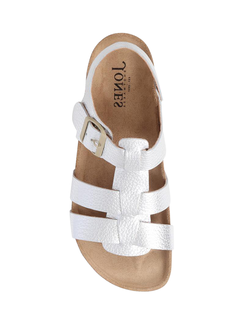 Product image 3 of 5, which shows Jones Bootmaker Jean Leather Open Toe Buckle Sandals, Silver, 3