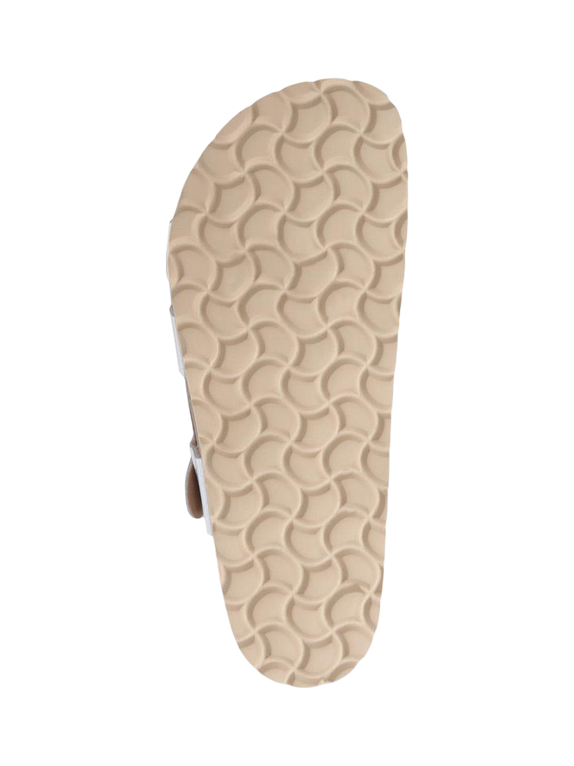 Product image 5 of 5, which shows Jones Bootmaker Jean Leather Open Toe Buckle Sandals, Silver, 3