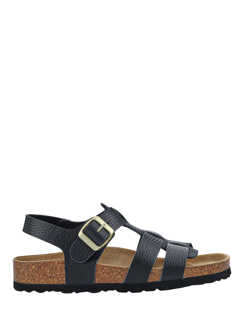 Product image 1 of 5, which shows Jones Bootmaker Jean Leather Open Toe Buckle Sandals, Black, 3