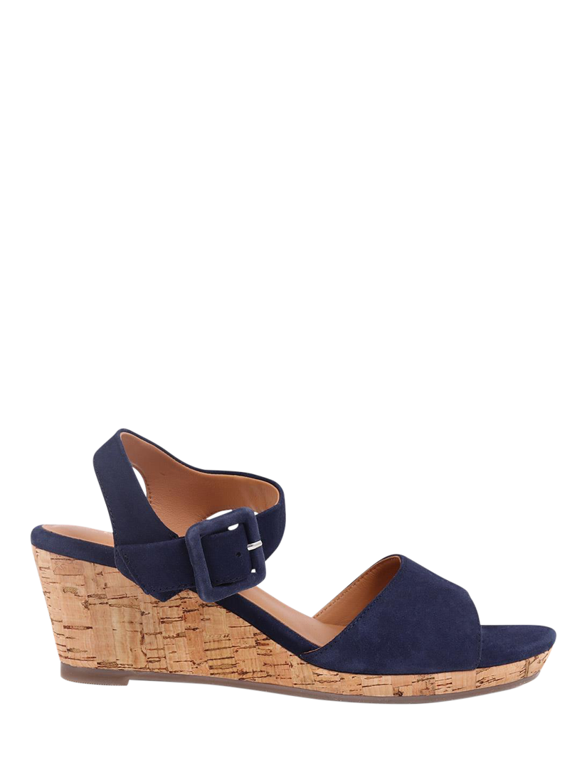 Product image 1 of 5, which shows Jones Bootmaker Grazina Leather Wedge Heel Sandals, Navy, 3