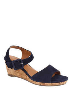 Jones Bootmaker Grazina Leather Wedge Heel Sandals - view 2, Navy